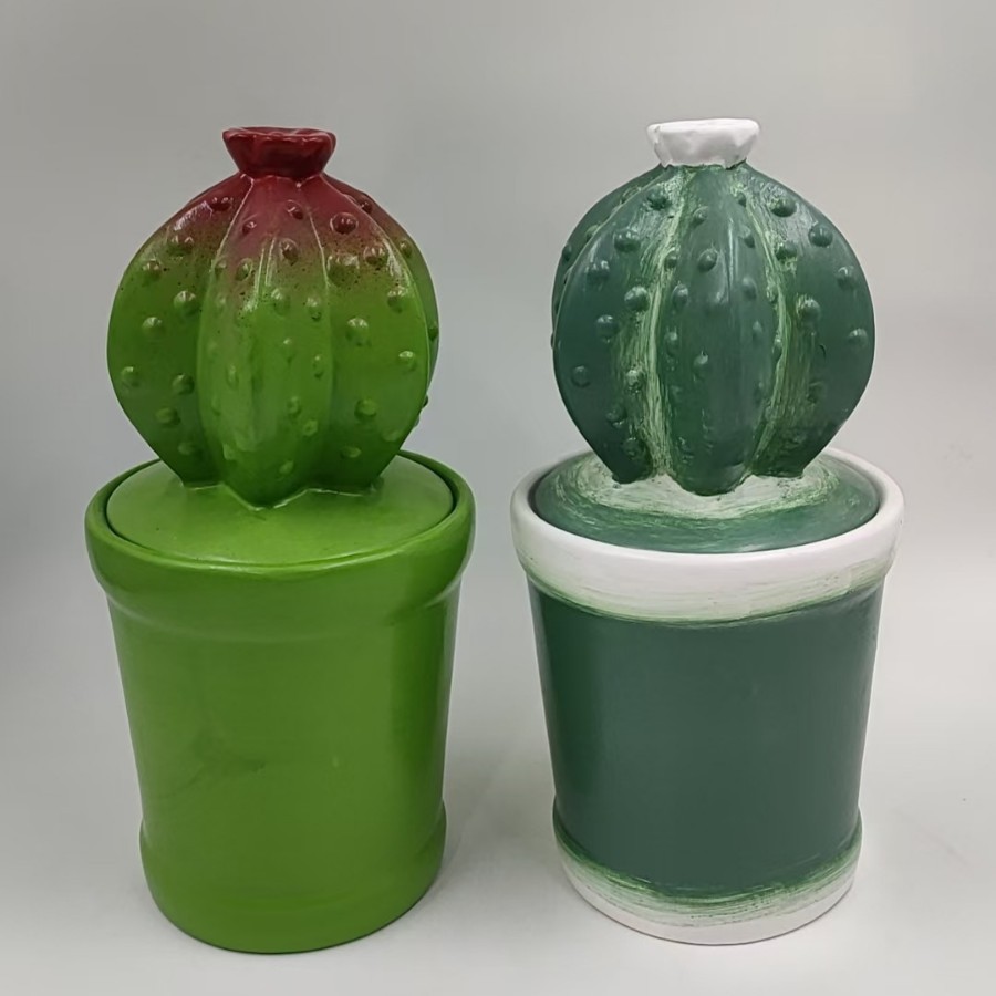 创意陶瓷器皿手绘仙人掌装饰摆件