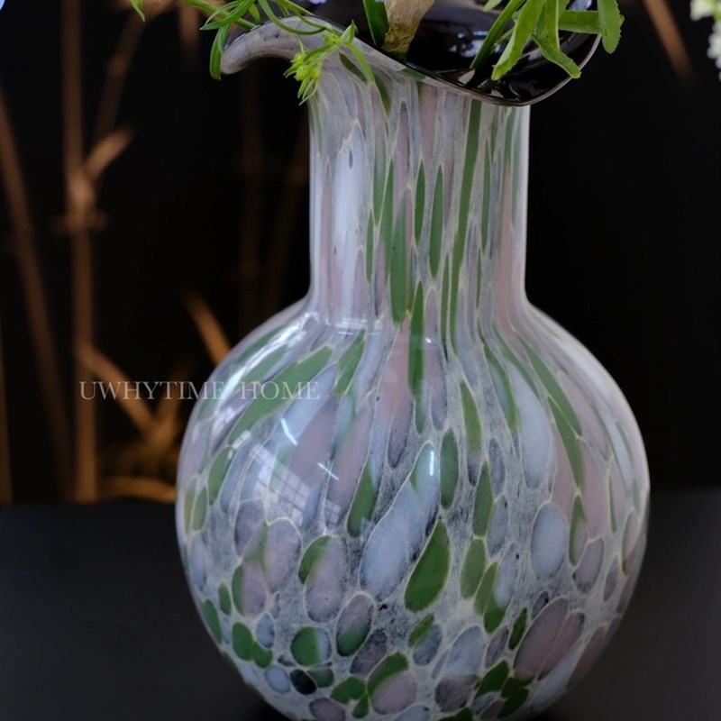 中古风复古大理石问斑点r琉璃花瓶法式手工创意彩色家居软装饰摆