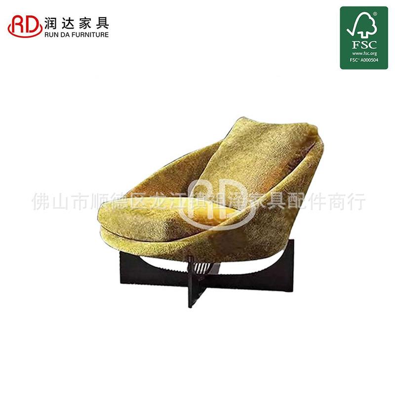 轻奢网红单人沙发椅欧式休闲椅设计师款意式布艺高档洽谈椅弯板