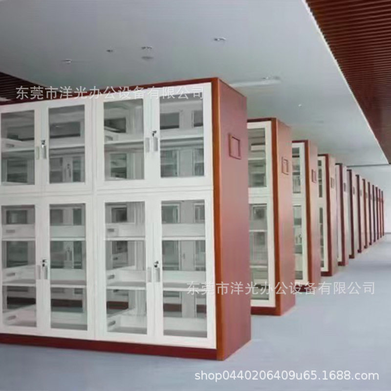钢制书架学校图书馆带门防尘置物架阅览室档案资料书店多层展示柜图片