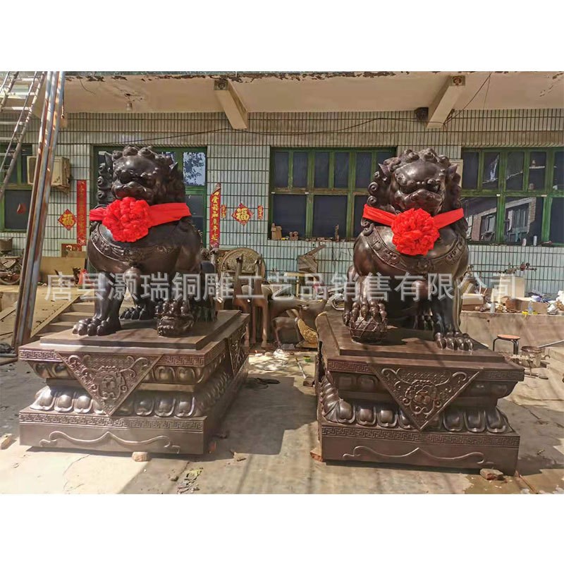 生产仿古大铜狮摆件一对铜宫门狮公司酒店开业铜.雕狮子雕塑