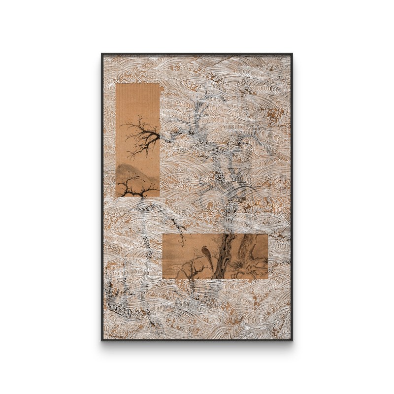 新中式风景浮雕肌理挂画客厅茶y室玄关走廊壁画山水松树高档装饰