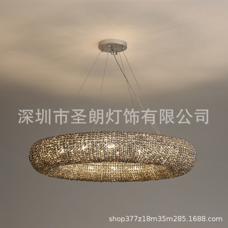 美式复古烟灰色水晶吊灯客厅卧室出口欧美软装轻奢简约水晶圆形灯