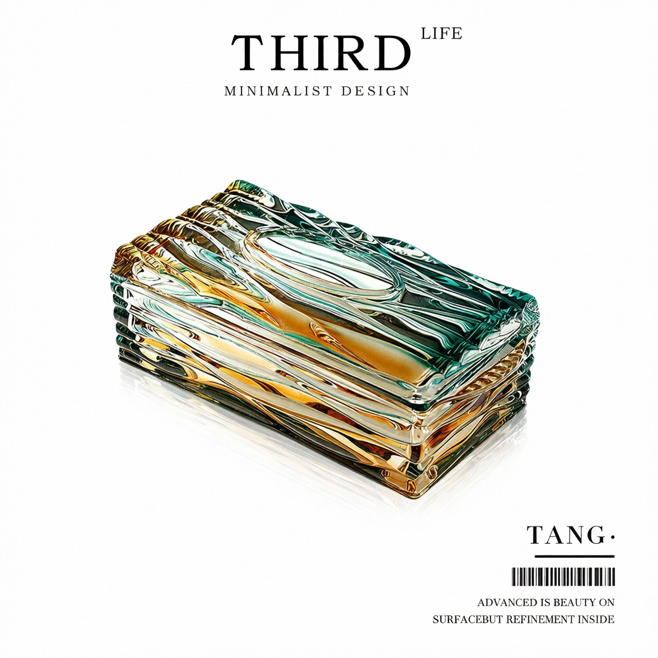 Life's·Tang·轻奢翡翠金海浪纹纸巾盒玻璃抽纸盒家用客厅 |观棠