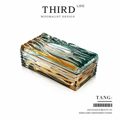 Life's·Tang·轻奢翡翠金海浪纹纸巾盒玻璃抽纸盒家用客厅 |观棠