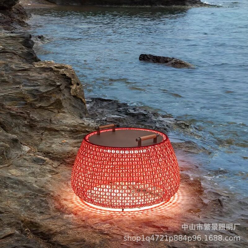 手工编织草坪灯户外太阳能茶几灯防水花园田园风氛围灯阳台照明灯