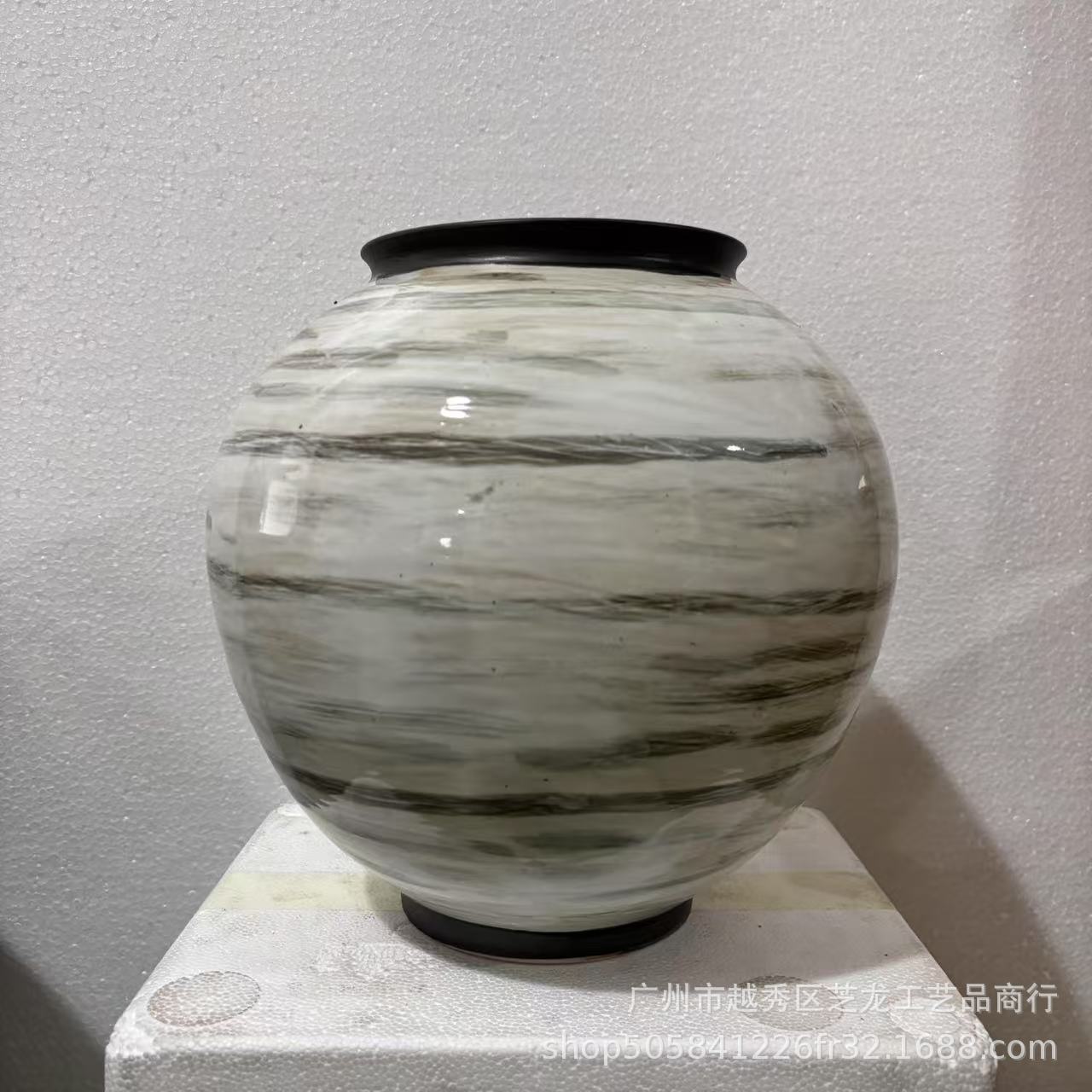 新中式陶瓷罐子样板房花架创意插花装饰品书房书剑罐花瓶水墨摆件
