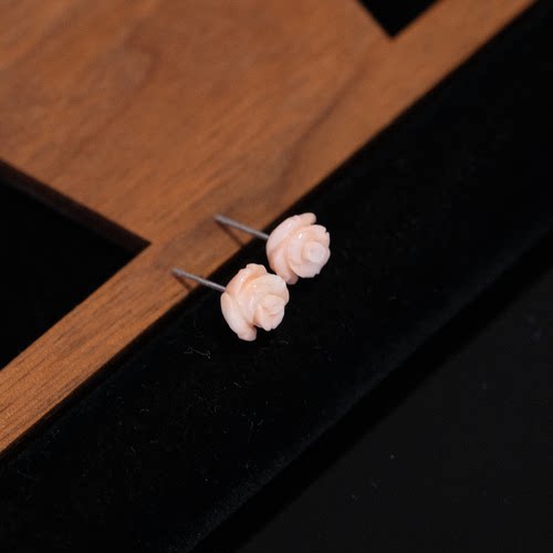 海红宝天然珊瑚 多样性 粉珊瑚玫瑰耳饰 约7mm