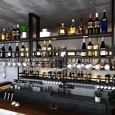 吧台吊架酒架悬挂置物架餐厅壁挂酒柜倒挂红酒杯架工业风酒吧吊柜