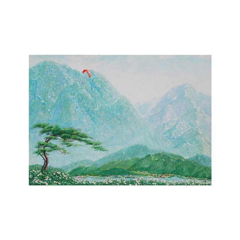 新中式迎客松手绘油画招财松树b装饰画山水风景肌理画玄关客厅挂