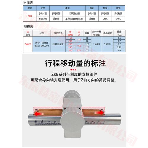 Z轴简易调整组件ZKB20-150-110 齿轮齿条带刻度升降支柱滑台HHT81