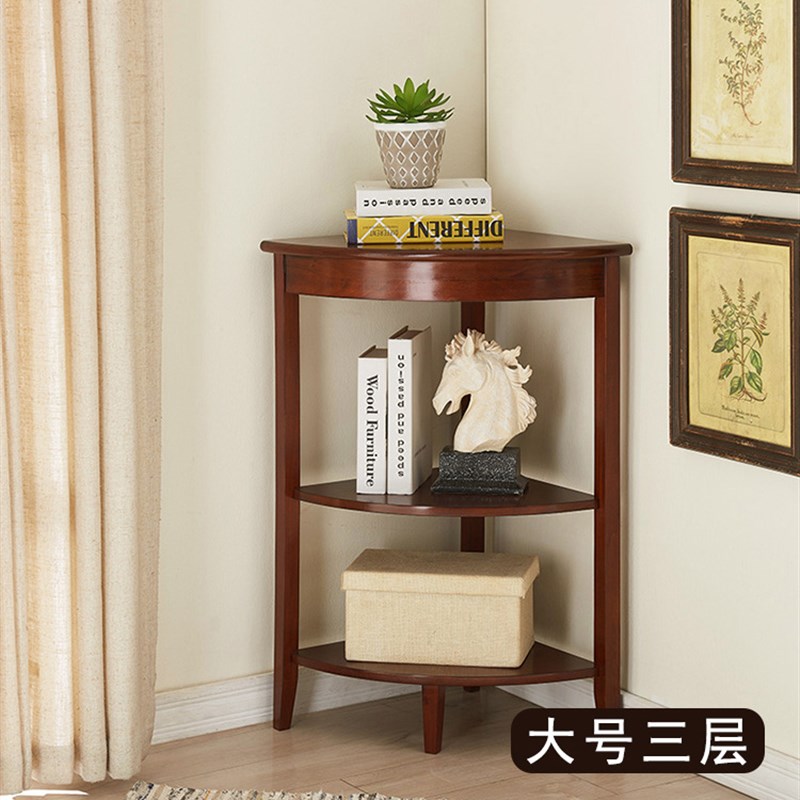 花架三角置物架实木角架 u美式客厅墙角架 电话角落柜转角收纳