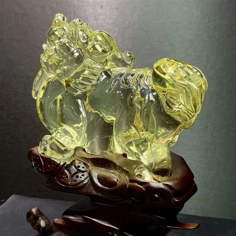 天然黄水晶貔貅摆件原石观t赏石摆件晶体透亮黄晶水晶雕刻家居摆