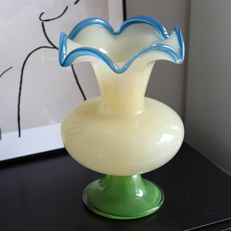 中古芬顿花瓶琉璃客厅摆件高级感花器水养鲜花轻奢法式浪漫装饰品