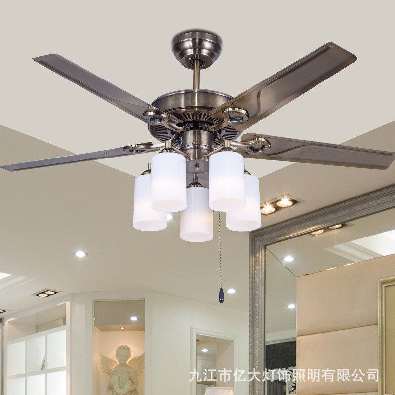 美式风扇吊灯客厅复古带灯餐厅吊扇灯书房铁叶灯一件代发静音