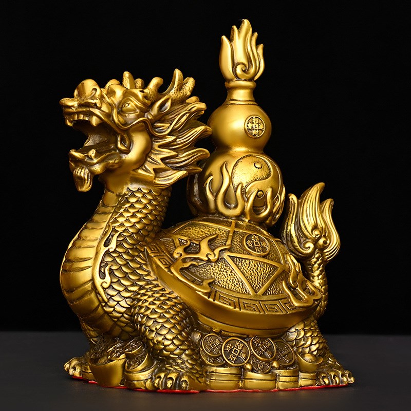 纯铜福禄龙龟摆件葫芦龙龟霸下赑屃神兽桌面瑞兽小号龙头龟龙首龟