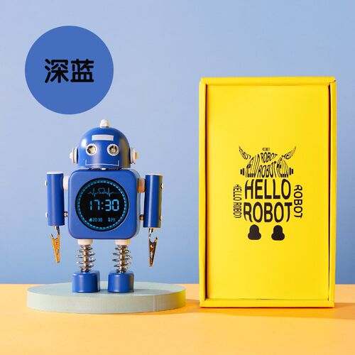 新款电子机器人闹钟男孩静音学生时钟多功能数字创意闹钟
