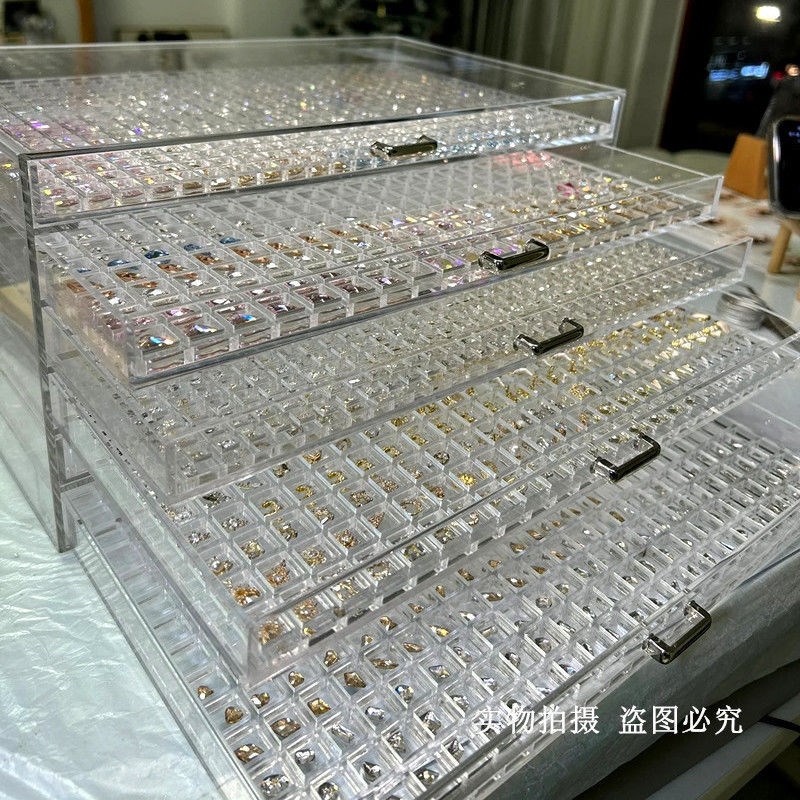 透明亚克力收纳盒别墅抽屉钻盒整理盒美甲饰品多层小格子华子新款