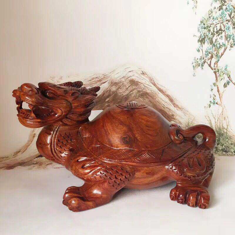 木雕花梨龙龟摆件木质龙龟动物雕刻工艺品圆雕木制批发