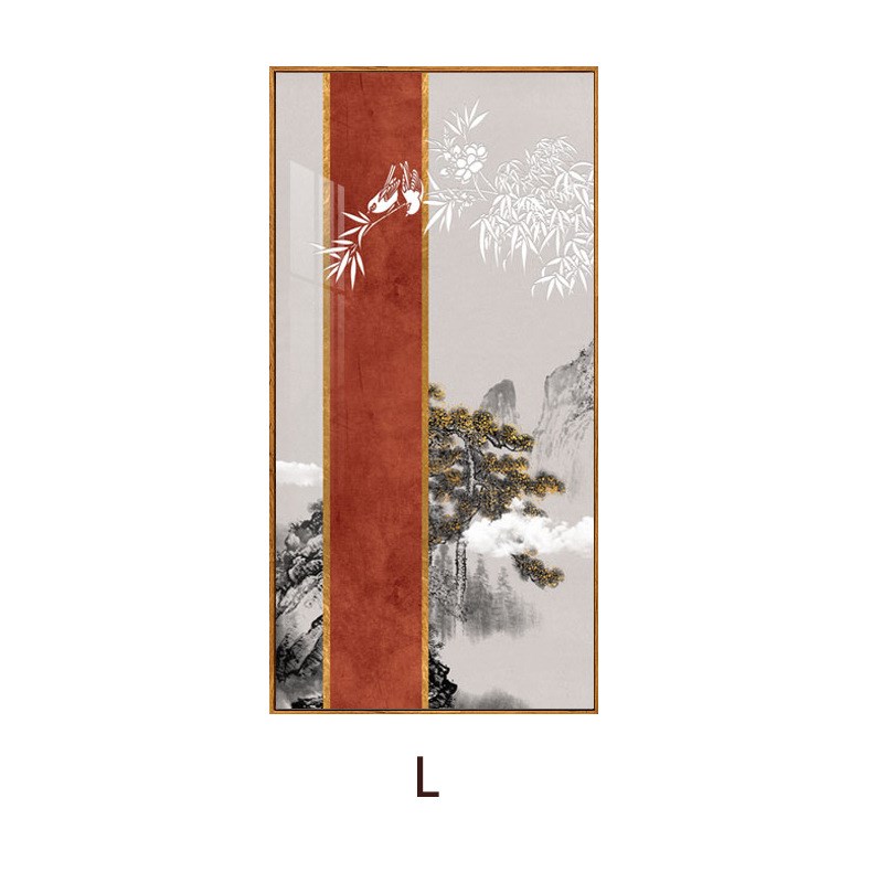 新中式入户玄关装饰画山水国画过道挂画花鸟客厅民V宿酒店墙壁画