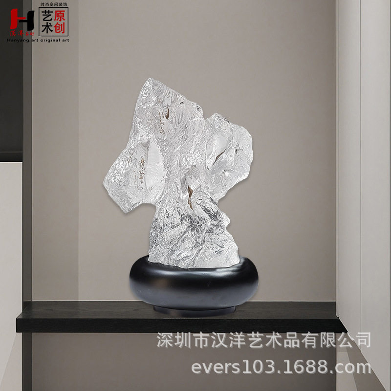 新款透明树脂树叶石头雕塑酒店别墅样板房软装饰品工艺品摆件