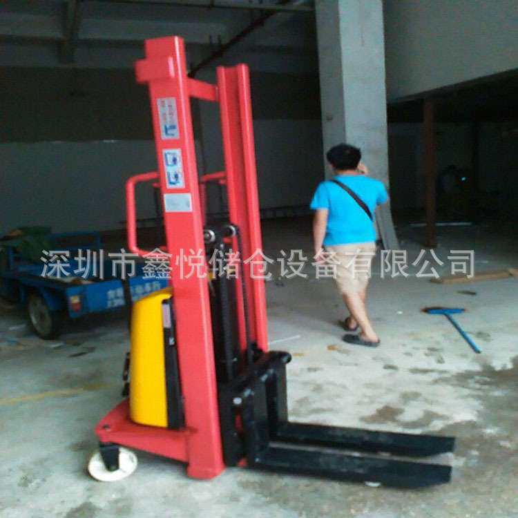 窄腿半电动堆高车1吨半电动升高车半自动电动叉车 可改装防爆电箱