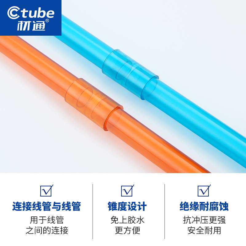 材通透明pvc直通头 3分线管接头 4分穿电线阻燃套管件阻燃PVC直通