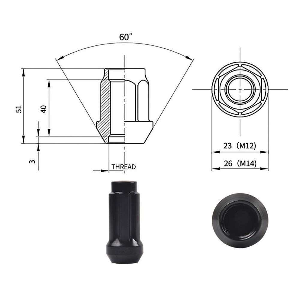 M14x1.5六花轮胎轮毂螺母对边19.5mm汽车轮胎改装配件带套筒