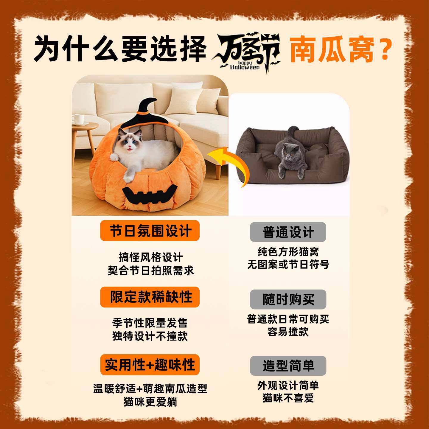 新款宠物窝猫窝万圣节南瓜窝狗窝房子宠物垫四季款猫猫加厚沙发窝
