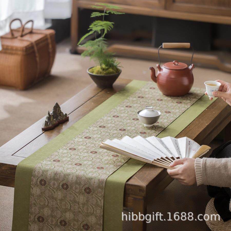 知AL713743舍卷草件菱纹大号织茶席中国锦茶垫桌风旗茶具配壶垫