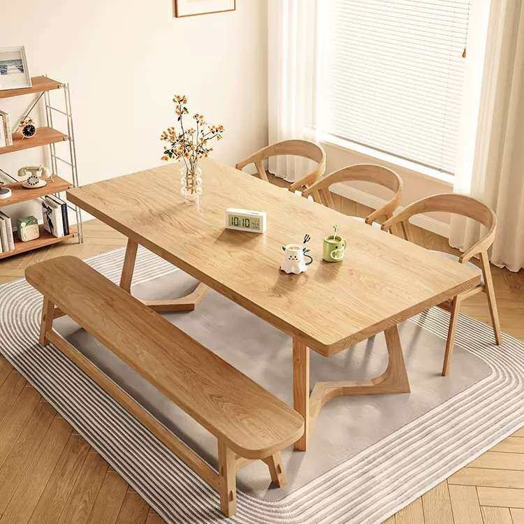 北欧实木餐桌家用客厅长方形创意原木多人饭桌餐厅吃饭餐桌椅组合