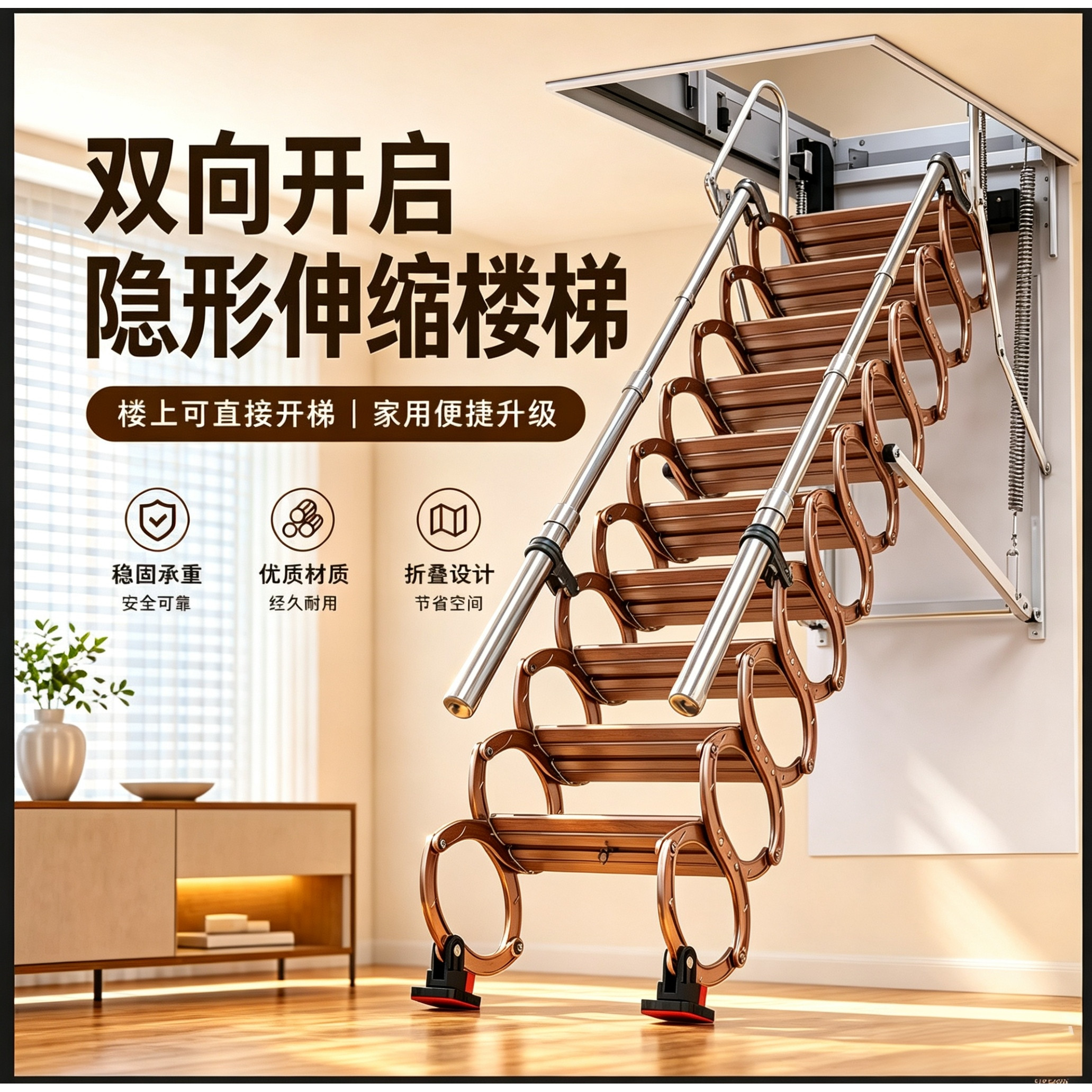 电动伸缩楼梯室内阁楼别墅折叠梯隐藏式加厚全自动升降梯子伸缩梯
