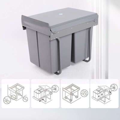 厨房分类垃圾桶400柜体铁架20L+2*10L嵌入式三桶塑料阻尼缓冲轨道