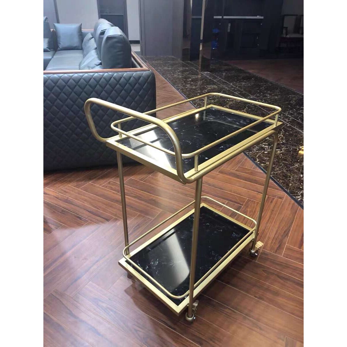 餐车欧式金色茶水车移动蛋糕小手推车大理石家用送餐车铁艺酒水车