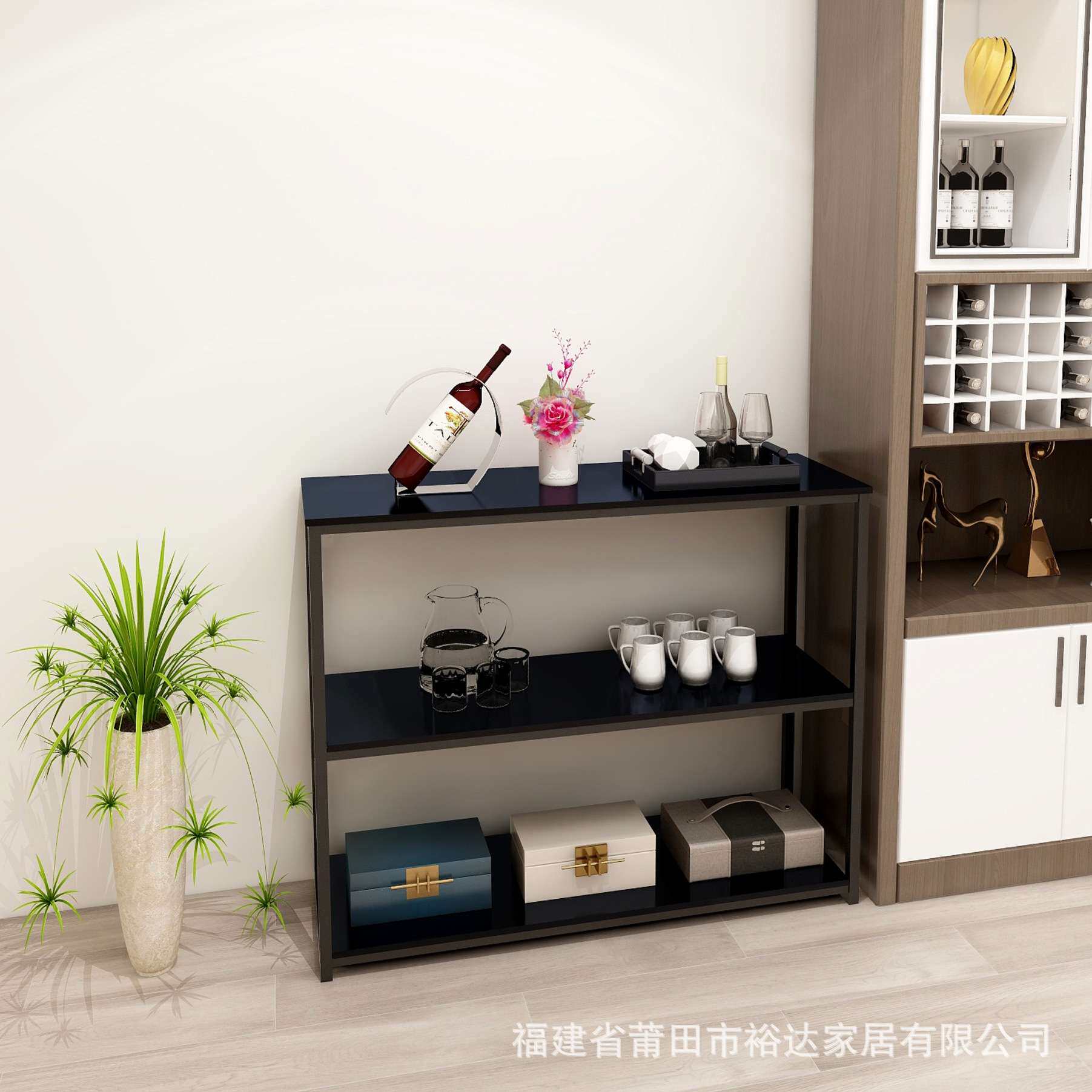 跨境货源现代简约铁艺边几 美式钢木收纳置物桌 方形多层入户边桌