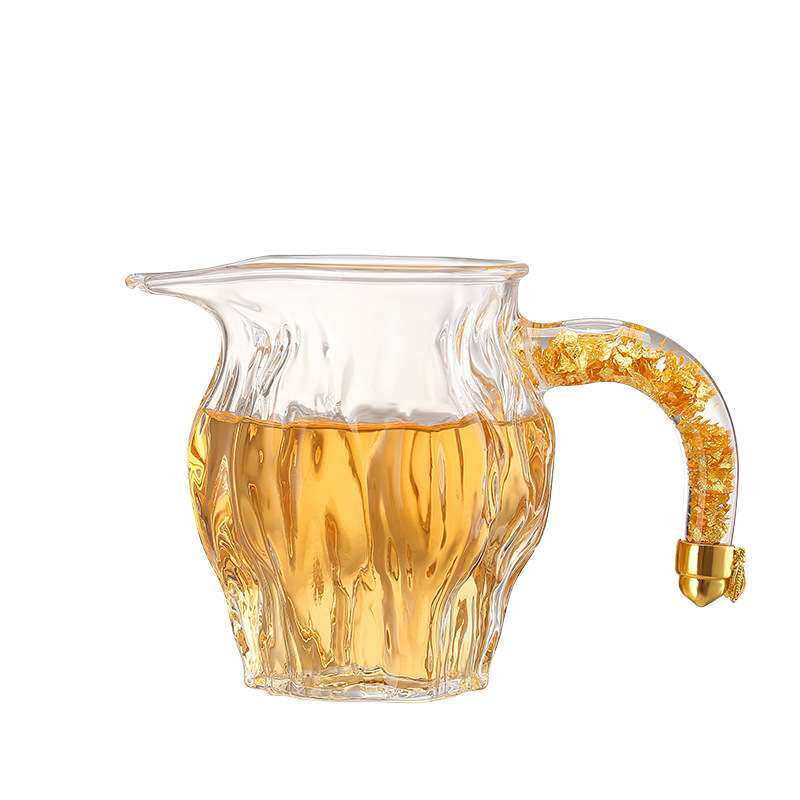 水晶公道杯加厚玻璃茶海耐热侧把公杯日式藏金分茶器茶具配件