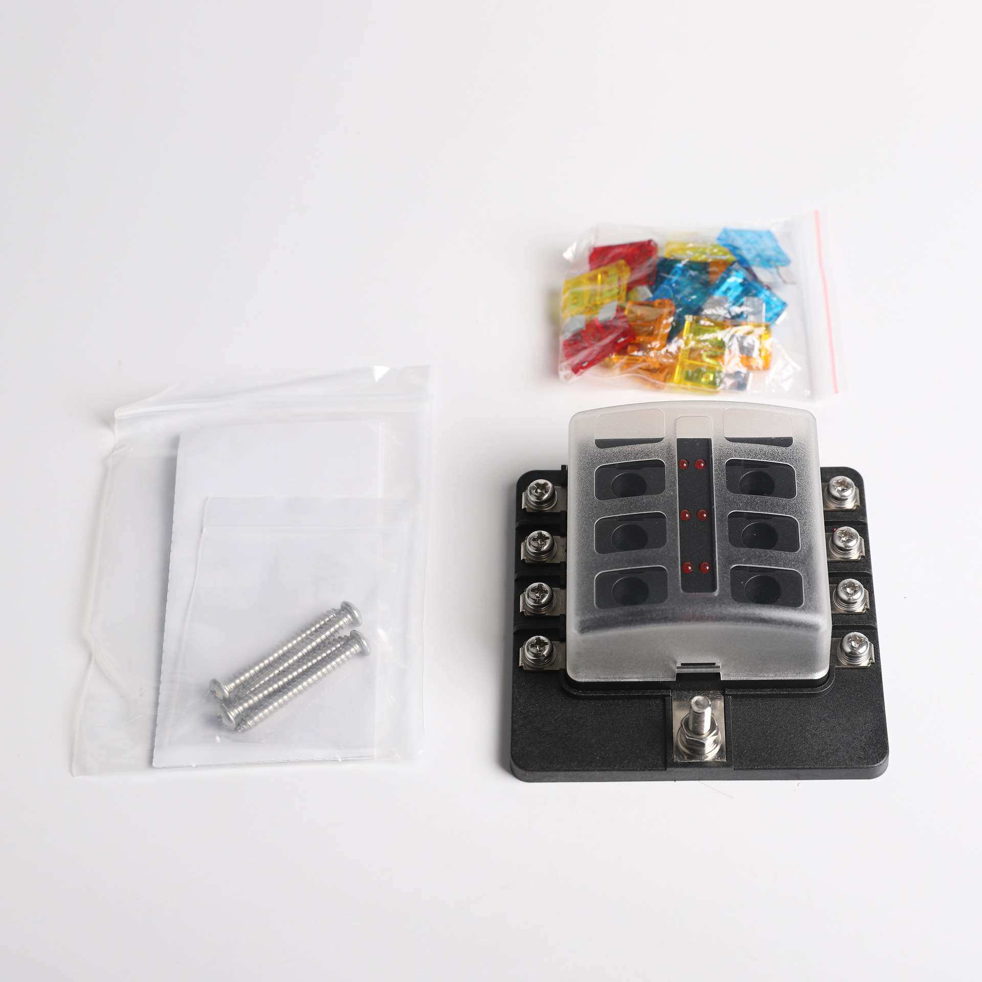8路改装保险丝盒组装套装带LED灯螺丝接线款汽车插片保险丝盒