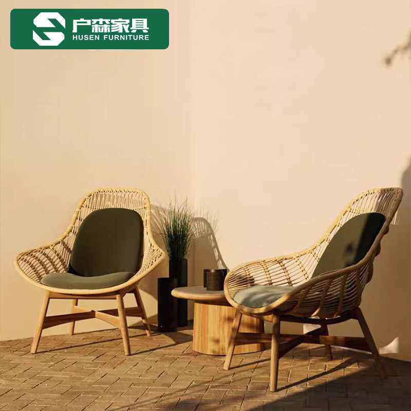创意户外家具阳台藤椅沙发单人实木茶几酒店民宿庭院花园防水桌椅