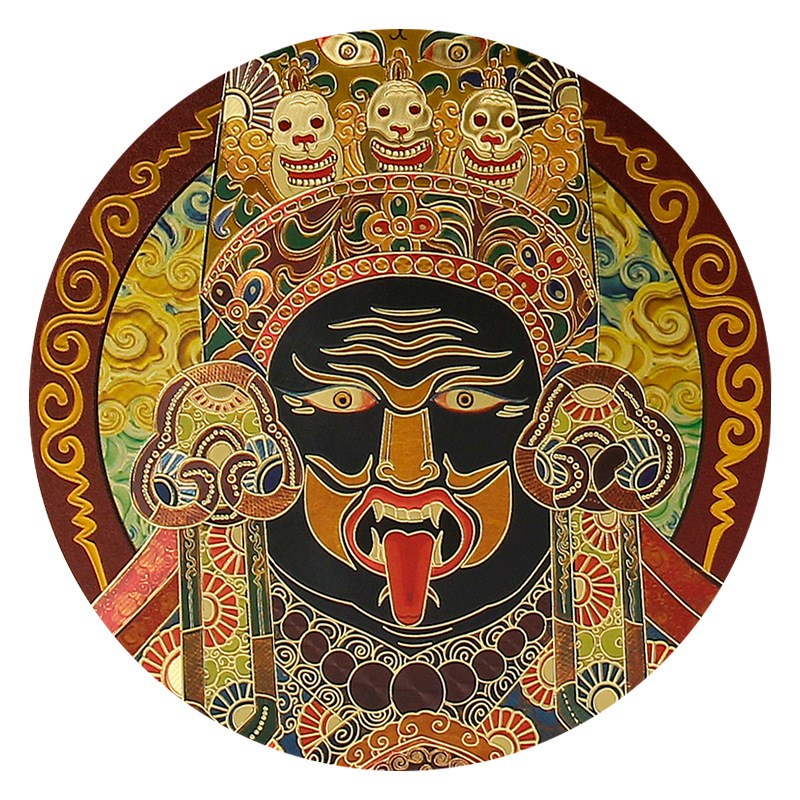 唐卡摆台绿度母黄财神扎基拉姆金箔画像书房玄关桌面唐卡装饰摆件