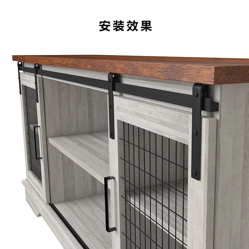 美式 电视柜 家具柜门 谷仓 移门 推拉门 黑色仿古轨道吊滑轮套装