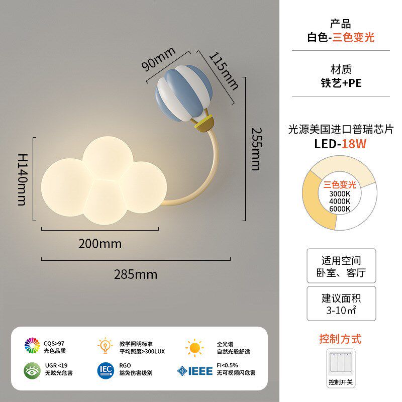 奶油风壁灯2024新款创意卡通动物造型房间装饰灯全光谱led壁灯