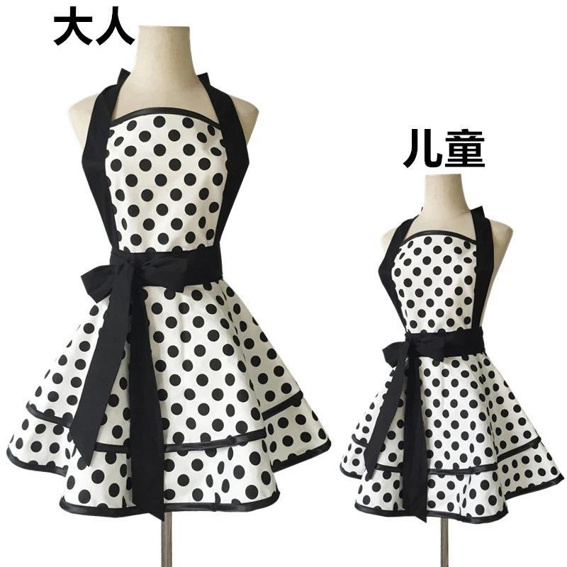 亲子儿童围裙外贸日用黑白条纹简约纯棉围裙厨房烘焙美术绘画花艺