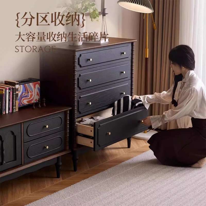 新款法式复古实木四斗柜美式客厅抽屉卧室床尾储物柜中古风斗柜