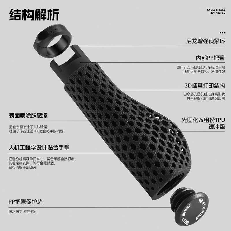 西骑者3D打印把套防滑减震透气掌托把套舒适山地车把套锁死把套