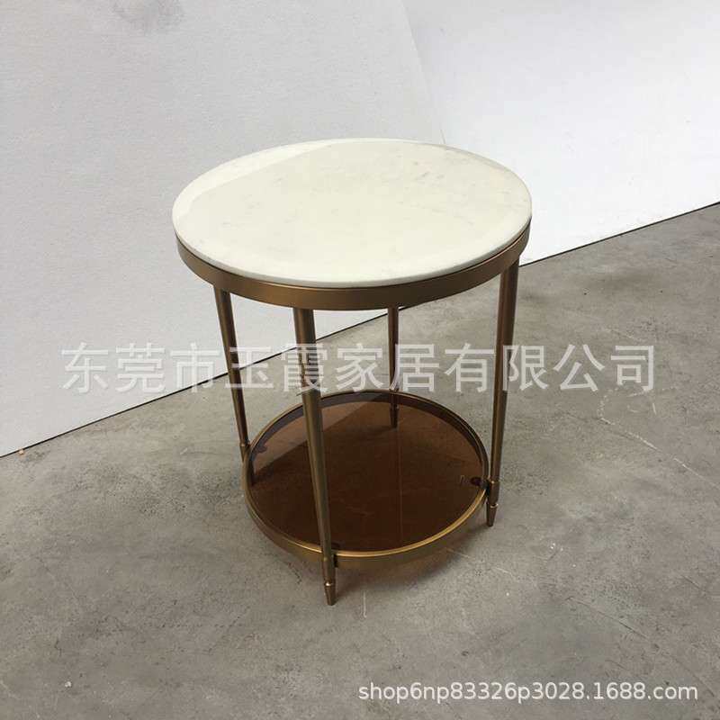北欧不锈钢大理石边几客厅沙发角落小茶几双层金属圆形床边几金色