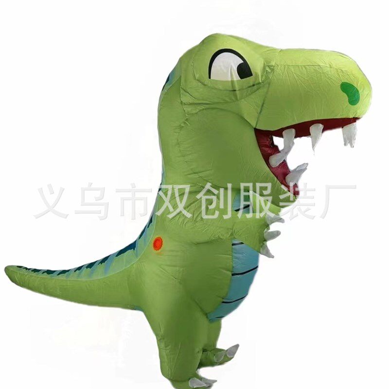 亚马逊新款绿恐龙充气服装角色扮演可爱胖头行走大嘴恐龙充气服
