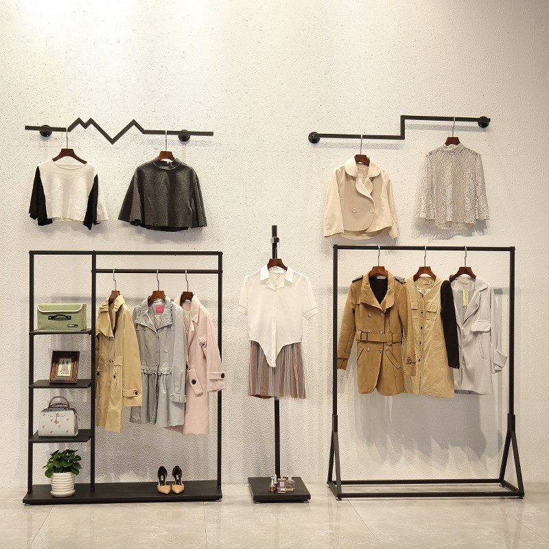厂家直供服装货架铁艺童装架服装店展示架金色中岛架挂衣杆衣帽架