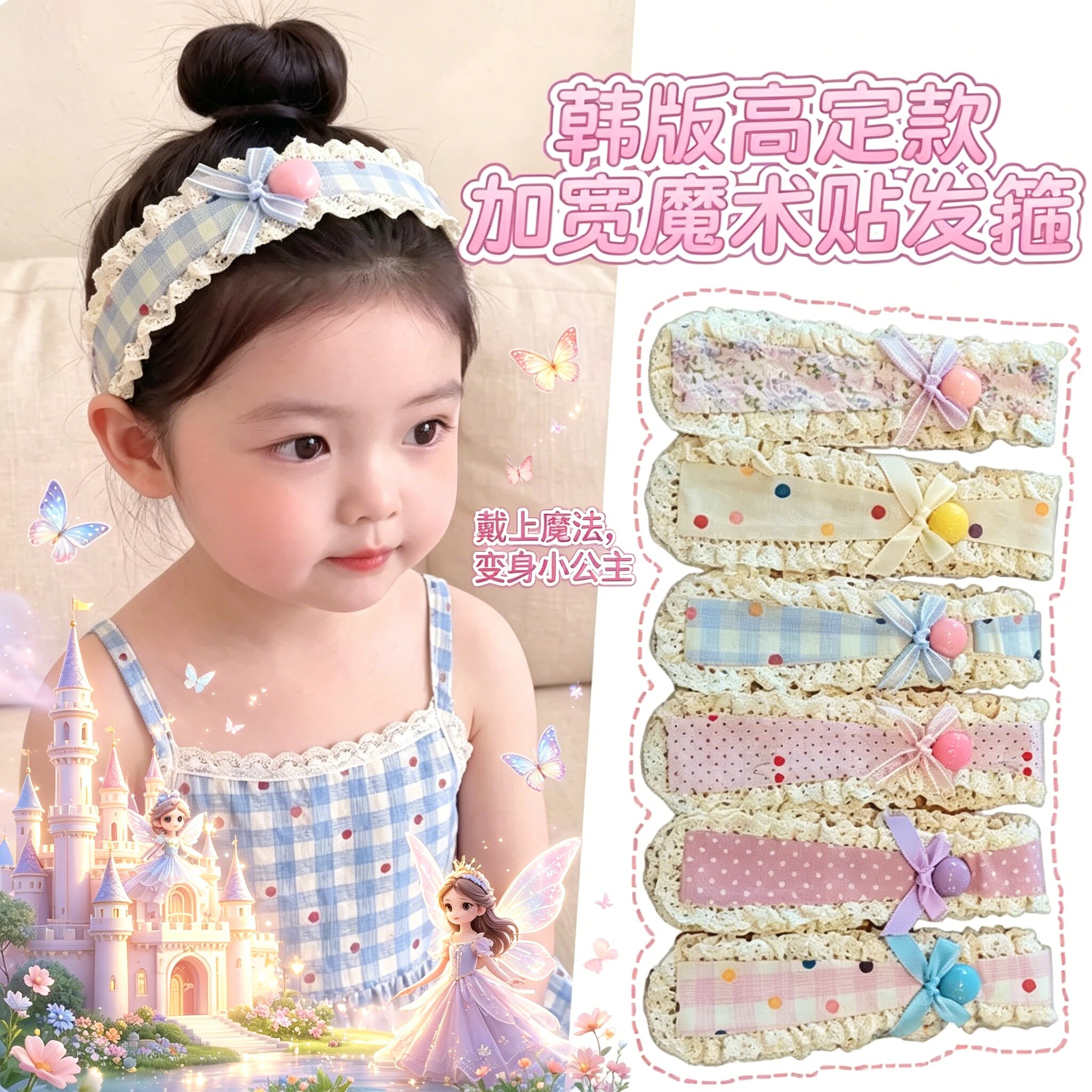 儿童宽边魔术贴固定头发贴