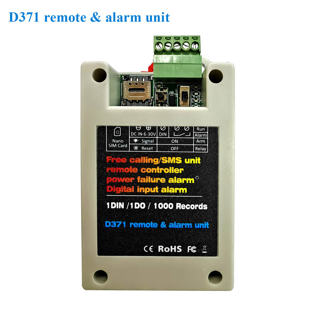 至上飞GSM远程控制器D371断电报警器2g4g开关量输入开门机专用
