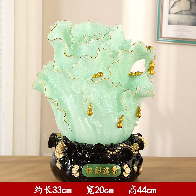 新中式招财纳福摆件 金边玉白菜风水摆件 家居客厅装饰摆件